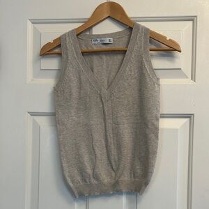 Zara Beige Knit V-Neck Sweater Vest